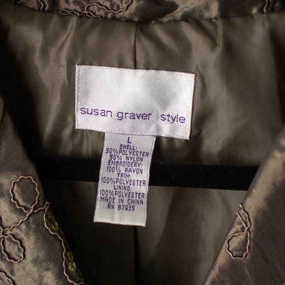 Susan Graver Style Women's Embroidered Sequin Olive Green Jacket Size Large - Picture 4 of 9